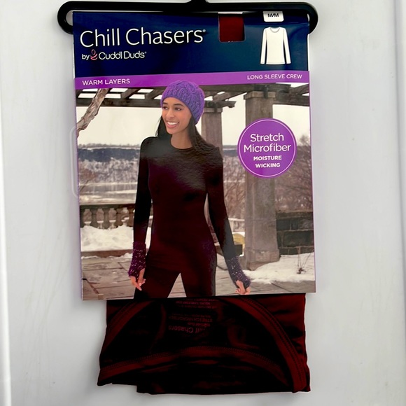 Cuddl Duds Chill Chasers Stretch Microfiber Long Sleeve Crew Top CD8485 Fig - Picture 2 of 5